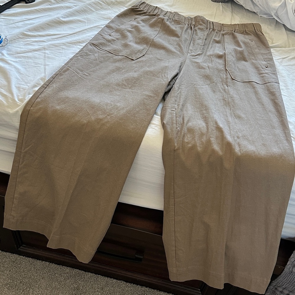 Democracy Women's Linen Blend Wide Leg Tan Pants - Picture 7 of 8